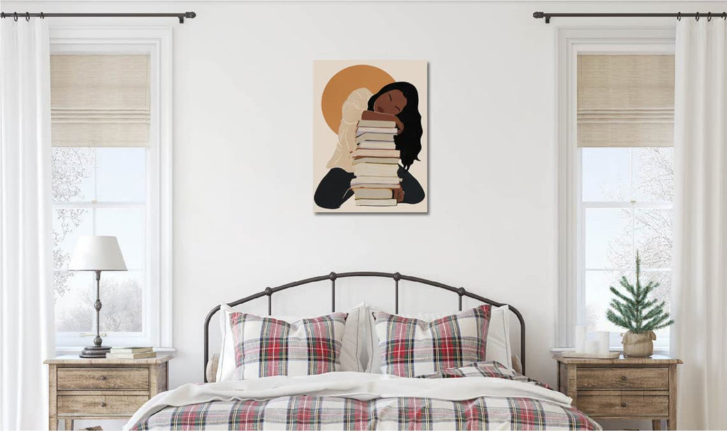 African American Boho Wall Art, Black Women Art Framed, Book Lover Art, Black Girl Canvas Print, African American Canvas Art Wall Decor, Woman Reading Book Art, African American Girl Boho Posters