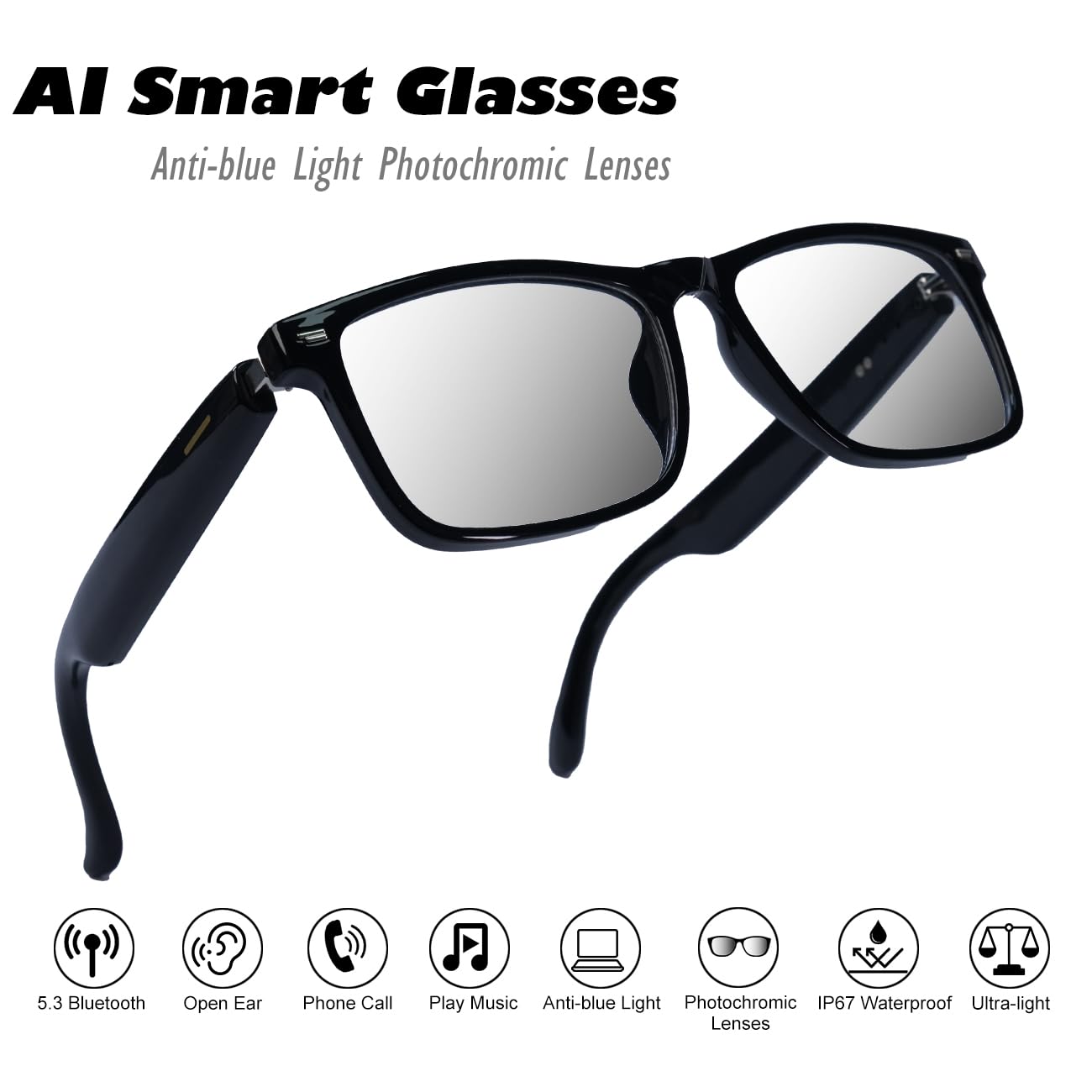 AI Smart Glasses Polarized Audio Sunglasses with Speaker Translation Glasses 164 Language Open Ear Sound Mic Blue Light Glass UV Protection Outdoor Glass for Women Men
