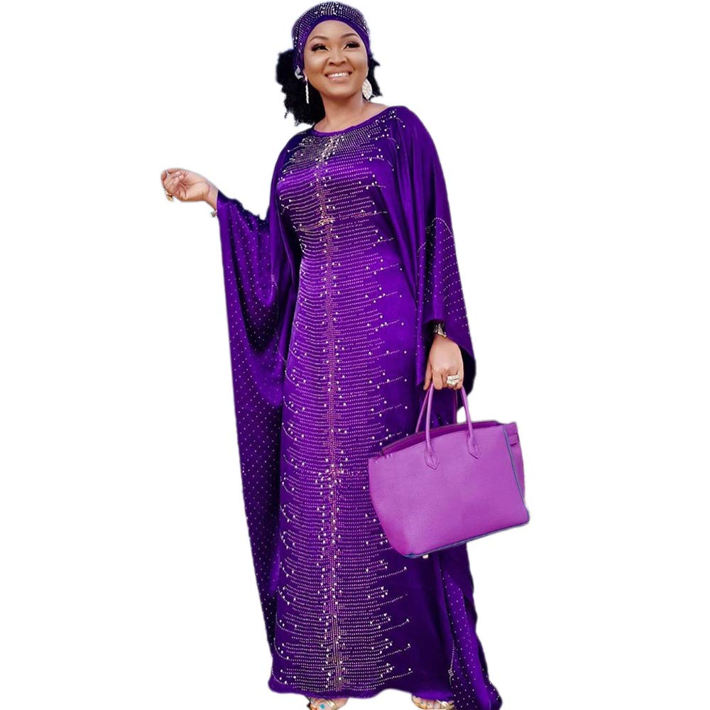 HD African Dresses for Women Fashion Beading Rhinestone Kaftan Maxi Dress