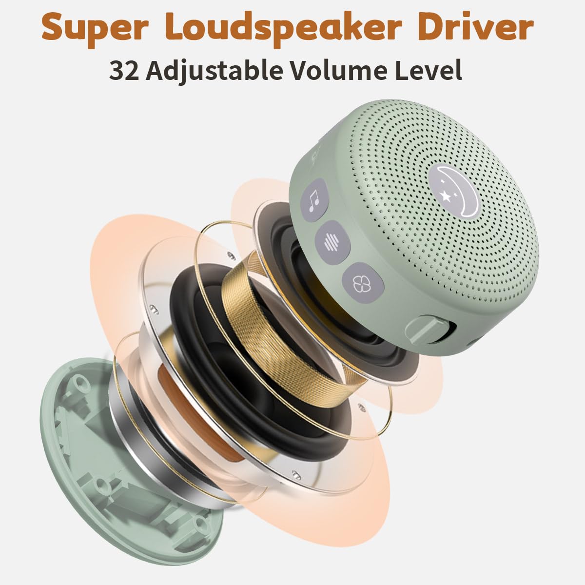 Mini Shushing Sound Machine Portable Baby White Noise Machine Brown Noise Machine 30 Soothing Sounds for Kids Adults Auto-Off Timer 32 Volume Levels Battery Sleep Machine for Home Office Privacy