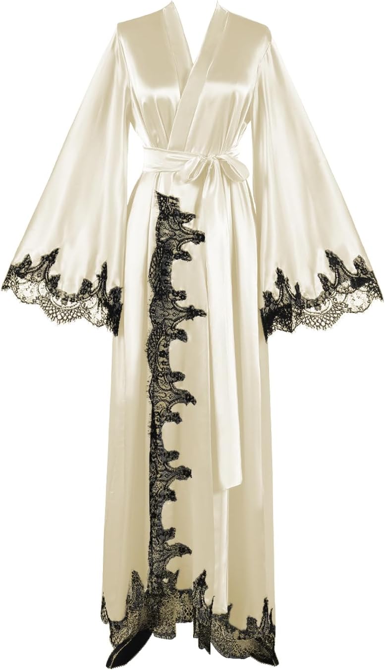 Floorlength Satin Kimono Robe Long Bridesmaid Wedding Bathrobe with belt Robe for Maternity Photoshoot