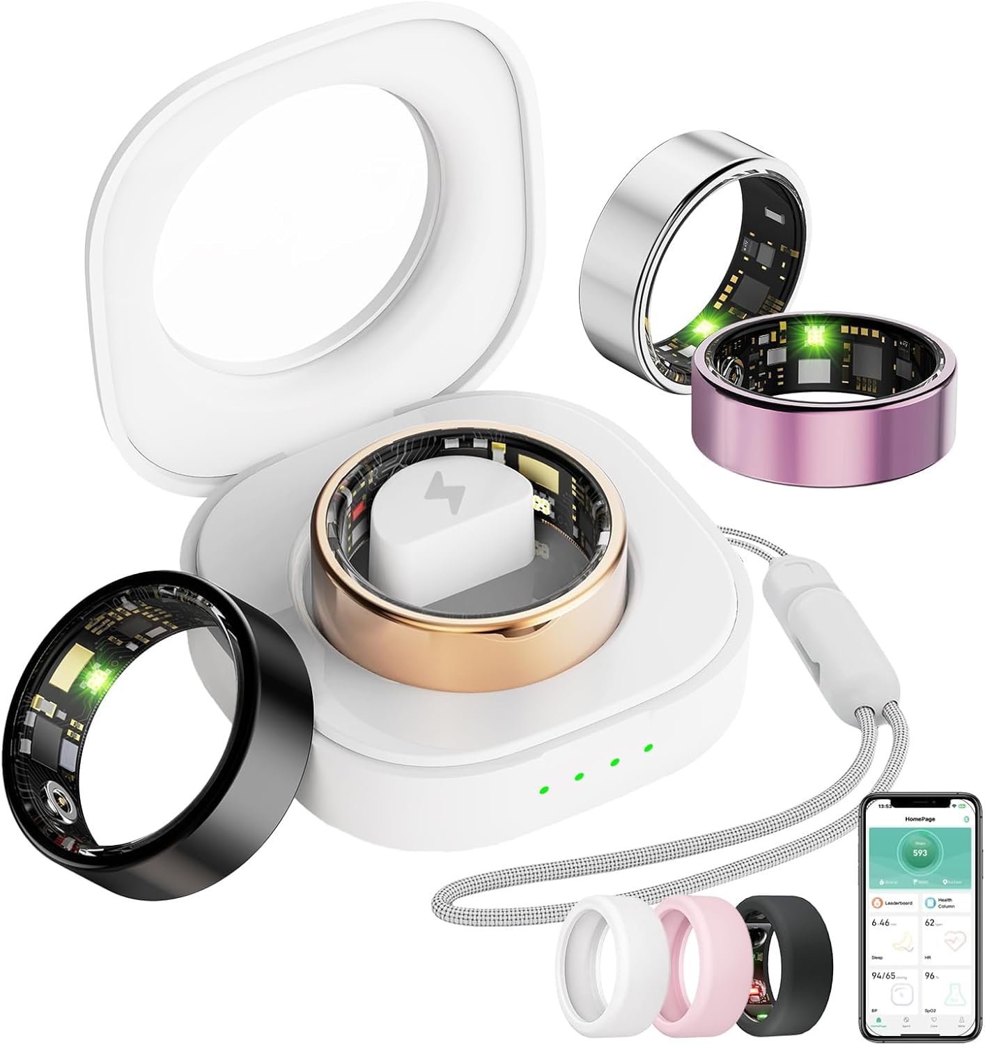 Smart Ring for Women Men, Health Tracker with Heart Rate/Blood Oxygen/Blood Pressure/Sleep Monitoring/Step Counting, IP68 Waterproof Fitness Ring, No App Fees for iPhone & Android (Black, 8#)