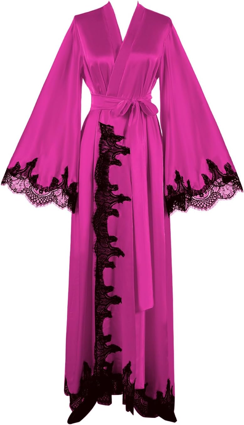 Floorlength Satin Kimono Robe Long Bridesmaid Wedding Bathrobe with belt Robe for Maternity Photoshoot