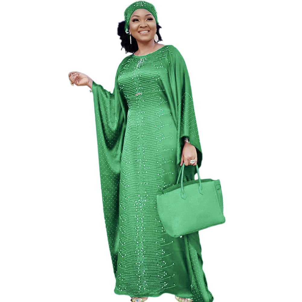 HD African Dresses for Women Fashion Beading Rhinestone Kaftan Maxi Dress