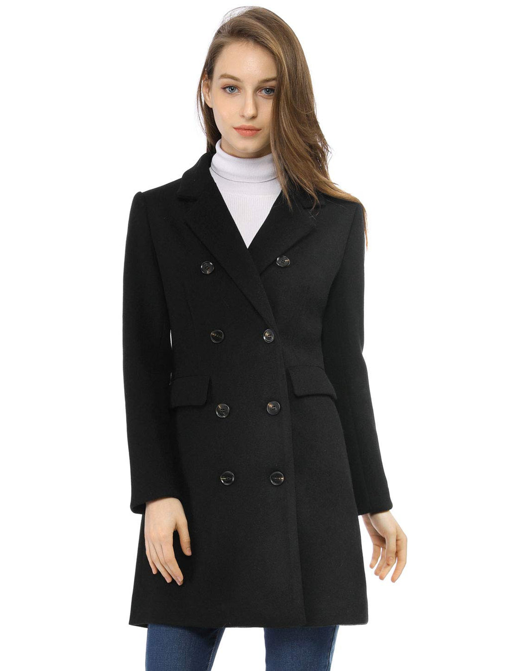 Allegra K Women's Winter Coat Elegant Notched Lapel Double Breasted Trench Coat
