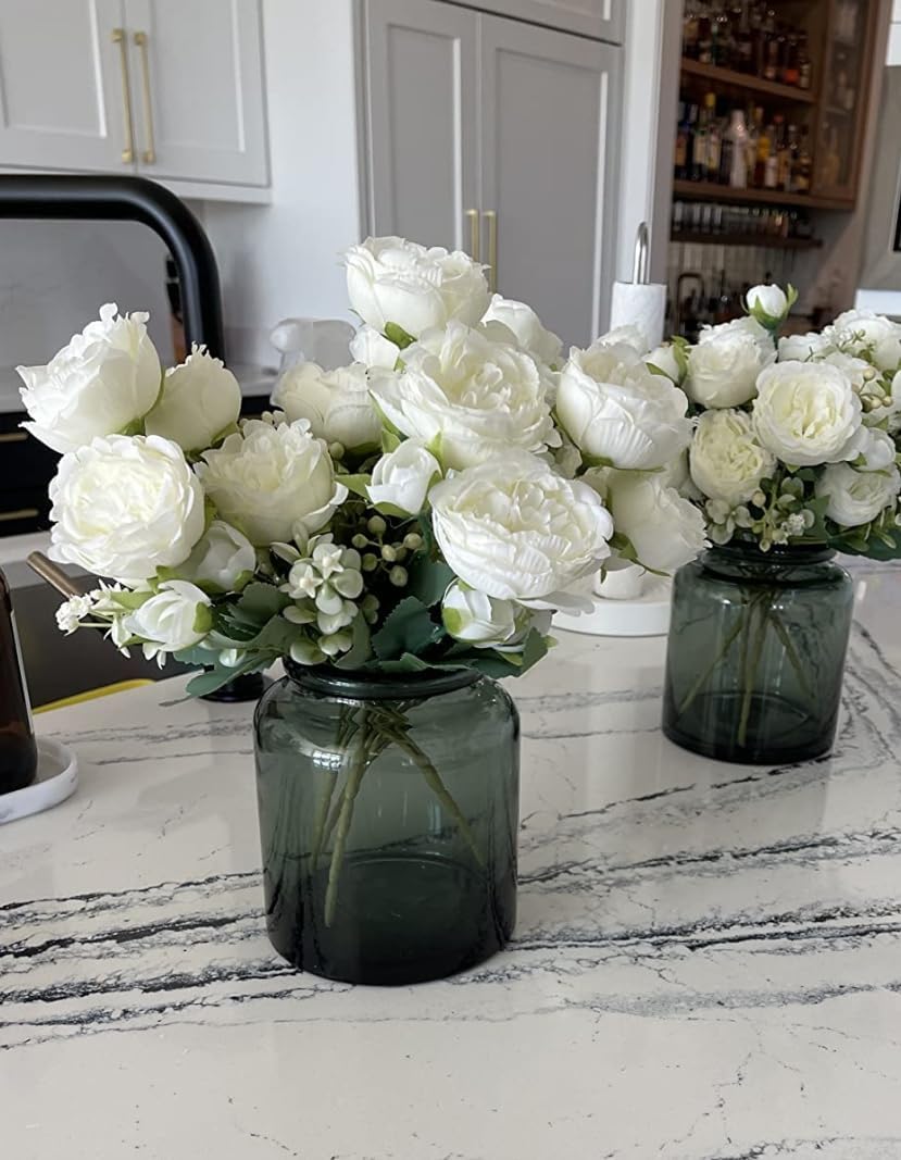 4 Bundles Artificial Peonies Silk Flowers, White Faux Peony Bouquet Florals Arrangements Decor for Farmhouse Home Boho Wedding Table Centerpiece, Fake Plastic Flowers Bulk Vase Decoration (White)