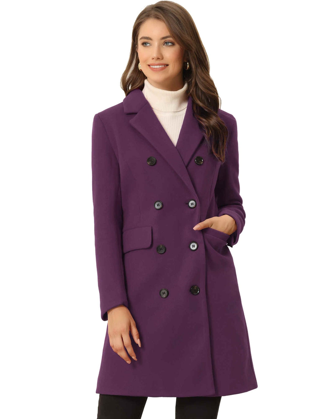 Allegra K Women's Winter Coat Elegant Notched Lapel Double Breasted Trench Coat