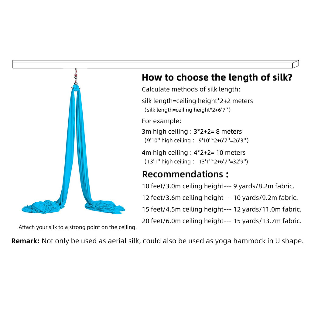 Aerial Silks Set, Premium Ariel Yoga Hammock 9 Yards Aerial Silk, Low-Stretch Fabric, Yoga Starter Kit for Home, Aerial Rig for All Skill Levels - All Hardware Included