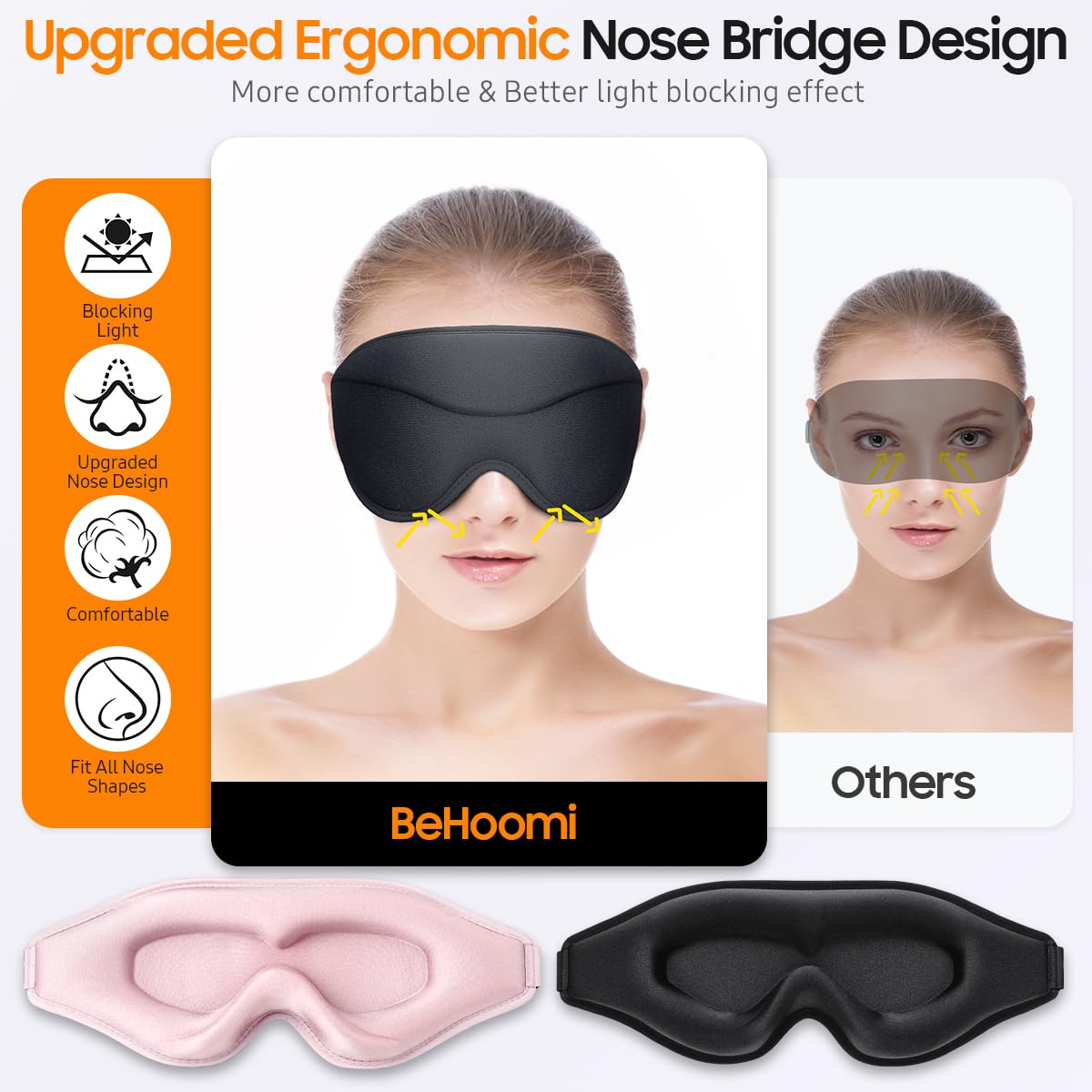 Sleep Mask, Premium Eye Mask for Sleeping, Total Blackout, Super Soft Comfort, Adjustable Fit, Upgraded 3D Ergonomic Designed Sleeping Mask for Home, Office, Travel, Meditation, Yoga, Pink