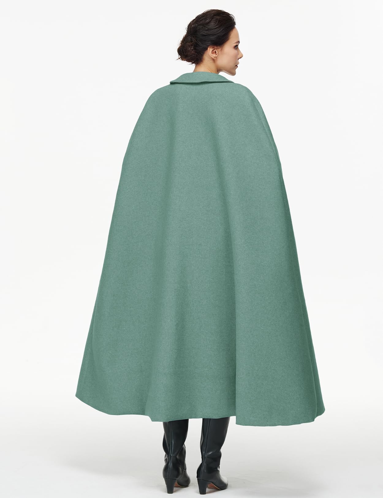 Women Wool Blend Single-Breasted Cape Coat Vintage Jacket Outwear with Pockets for Fall Winter
