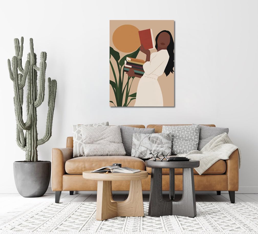 African American Boho Wall Art, Black Women Art Framed, Book Lover Art, Black Girl Canvas Print, African American Canvas Art Wall Decor, Woman Reading Book Art, African American Girl Boho Posters