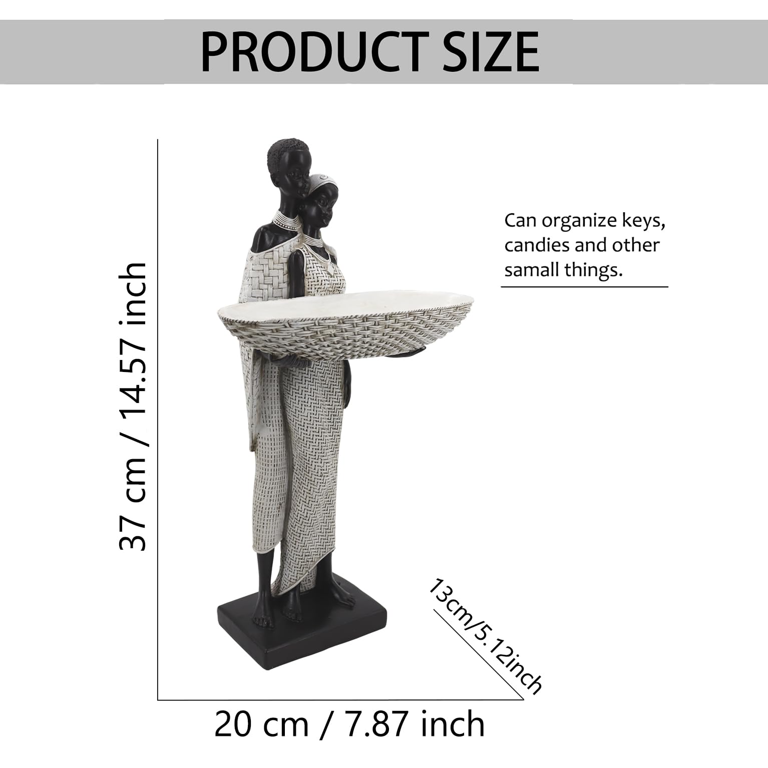 Handmade African Tribal Woman Sculpture - Gold Adorned Seated Figure with Basket, Vintage Resin Statue for Home Decor, Unique Housewarming Gift for Shelf/Table (9.65" H)