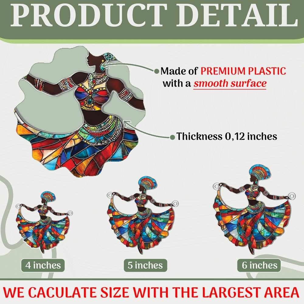 African Woman Ornaments Decor for Christmas Tree - African Woman Gifts for Women Men - Black Girl Dancing Home Kitchen Room Christmas Decorations - 2D Flat Acrylic Ornament Window Hanging