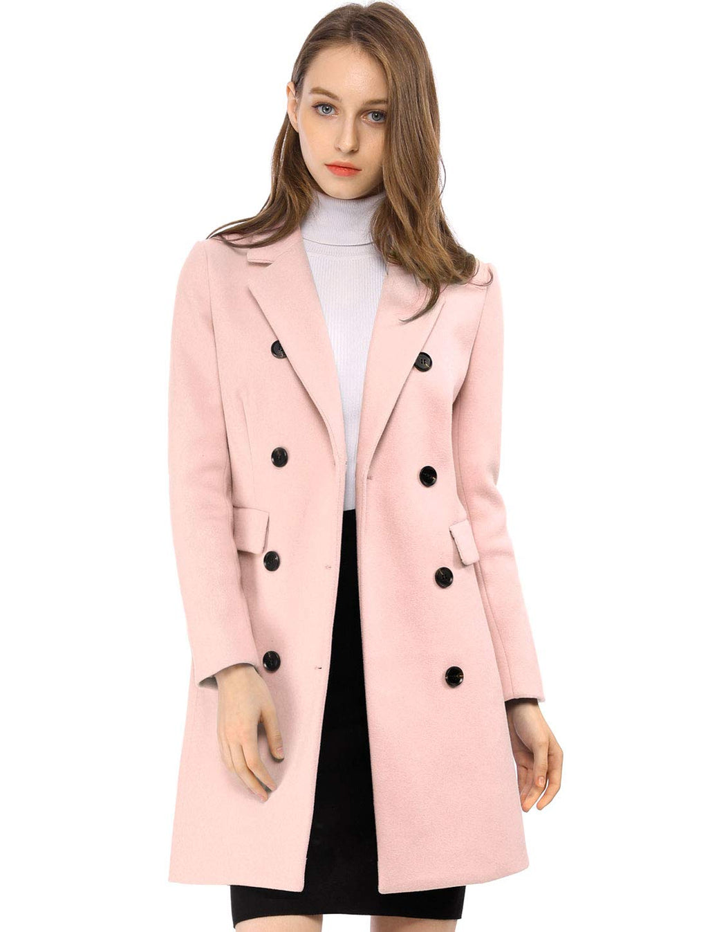 Allegra K Women's Winter Coat Elegant Notched Lapel Double Breasted Trench Coat