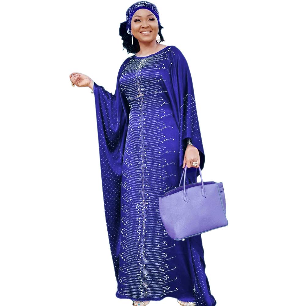 HD African Dresses for Women Fashion Beading Rhinestone Kaftan Maxi Dress