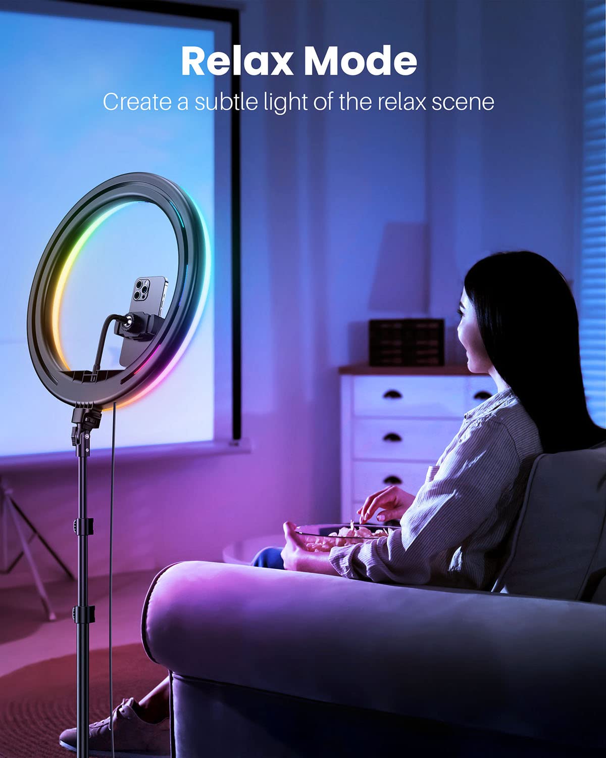 Weilisi 10" Ring Light with Stand 72'' Tall & Phone Holder,38 Color Modes Selfie Light with Tripod Stand,Stepless Dimmable/Speed LED Ring Light for iPhone & Android,YouTube, Makeup,TIK Tok