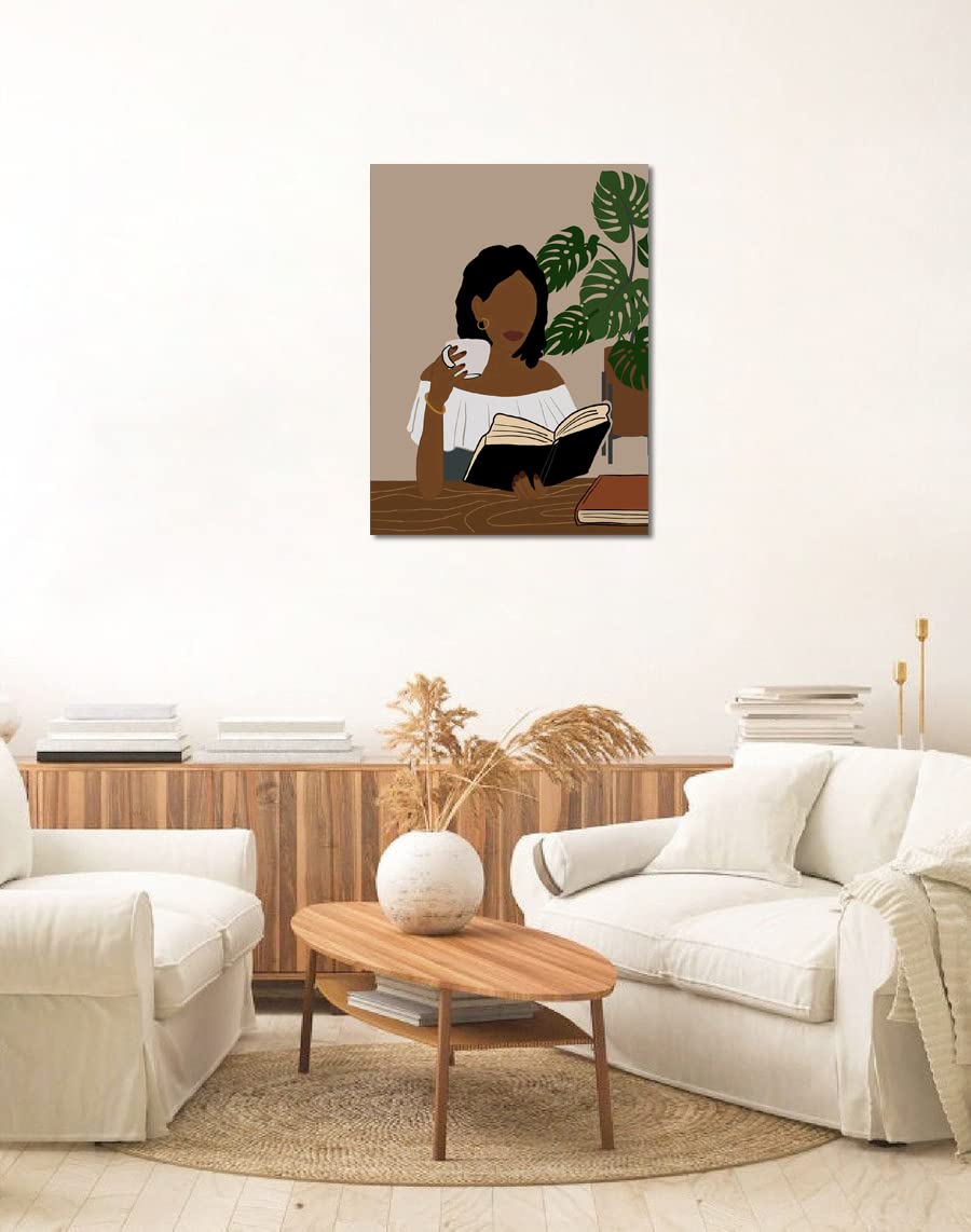 African American Boho Wall Art, Black Women Art Framed, Book Lover Art, Black Girl Canvas Print, African American Canvas Art Wall Decor, Woman Reading Book Art, African American Girl Boho Posters