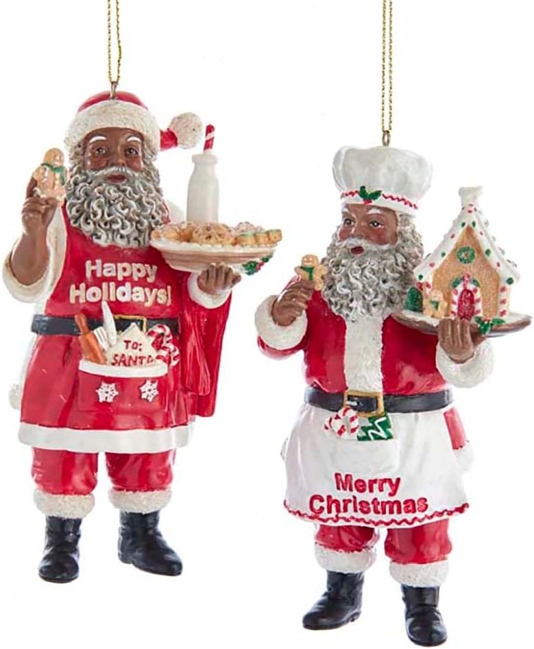 Kurt Adler 2 pc Bakery Chef Black - African American Santa Ornaments Set 4 5/8 inches