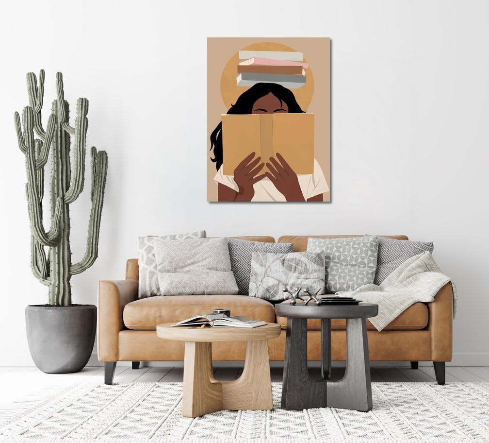 African American Boho Wall Art, Black Women Art Framed, Book Lover Art, Black Girl Canvas Print, African American Canvas Art Wall Decor, Woman Reading Book Art, African American Girl Boho Posters