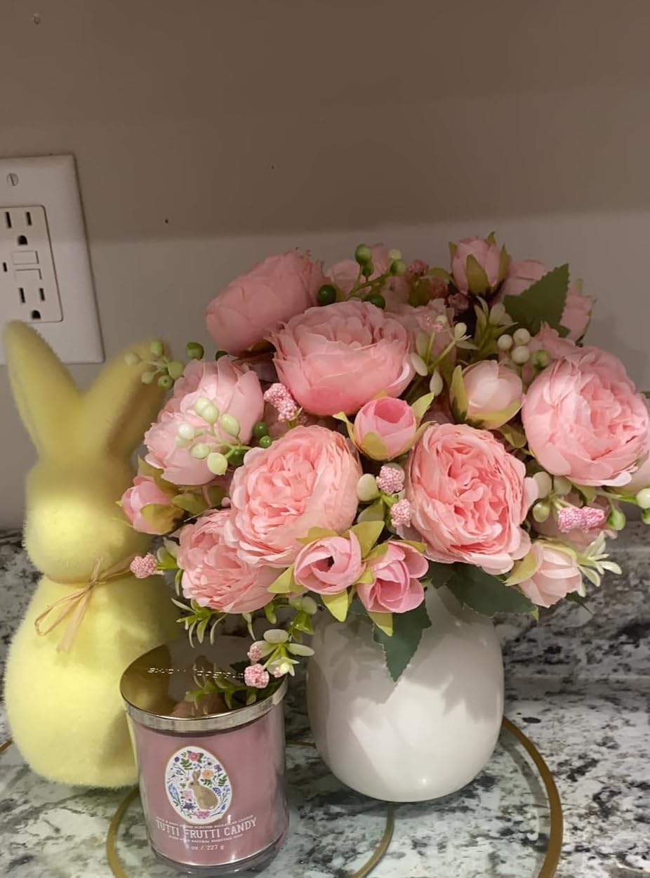 4 Bundles Artificial Peonies Silk Flowers, White Faux Peony Bouquet Florals Arrangements Decor for Farmhouse Home Boho Wedding Table Centerpiece, Fake Plastic Flowers Bulk Vase Decoration (White)