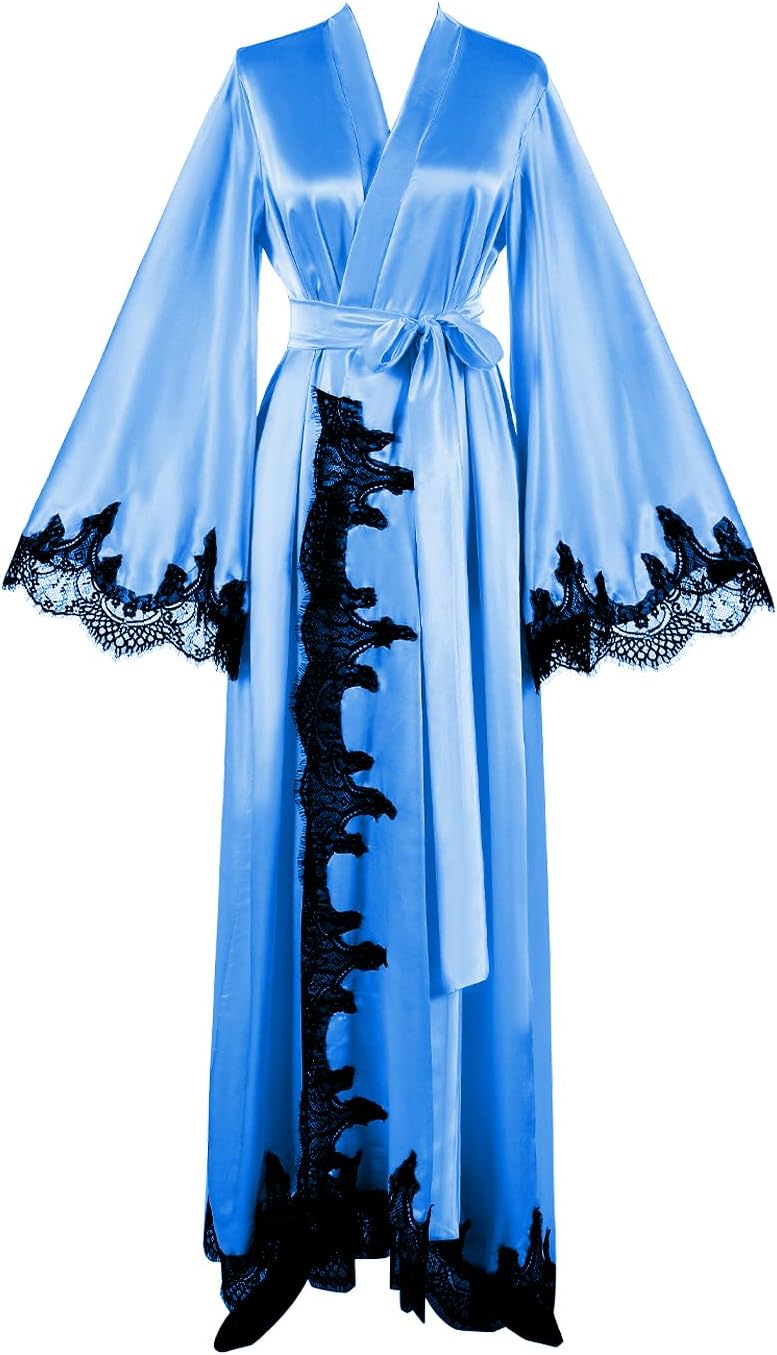 Floorlength Satin Kimono Robe Long Bridesmaid Wedding Bathrobe with belt Robe for Maternity Photoshoot