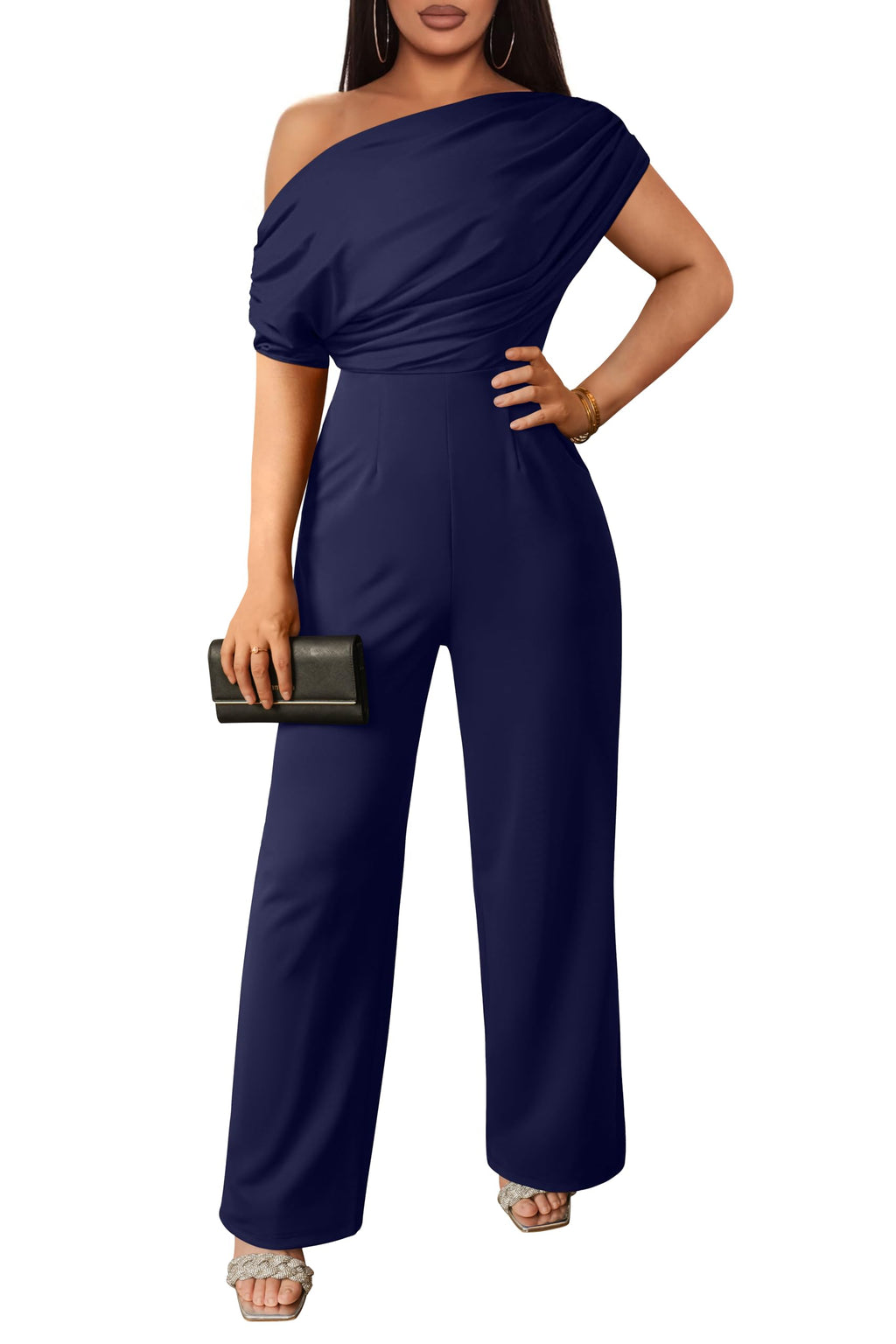 YMDUCH Women's Casual Sleeveless Off Shoulder Wide Leg Long Pant Jumpsuits