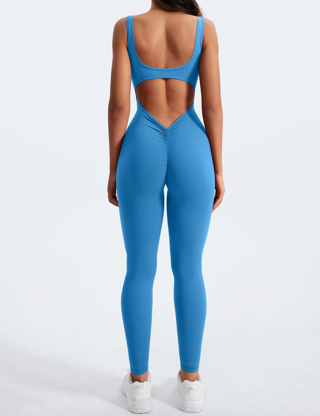 YEOREO Long Sleeve Jumpsuit for Women Workout V Back Bodysuit Lizvette Scrunch Leggings One Piece Romper Full Length Bodycon