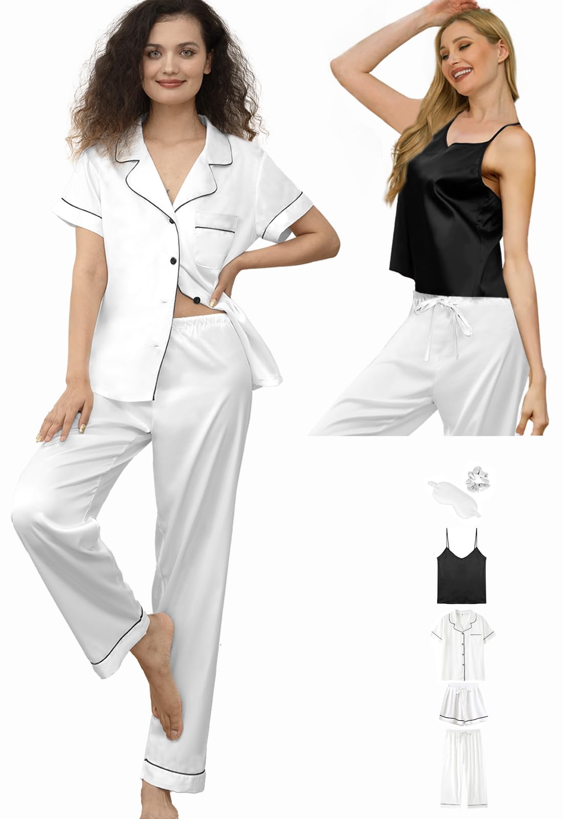 6Pcs Womens Silk Satin Pajama Sets Pj Sets Short Pjs Set Pajamas Sleepwear Camisole Sexy Cami