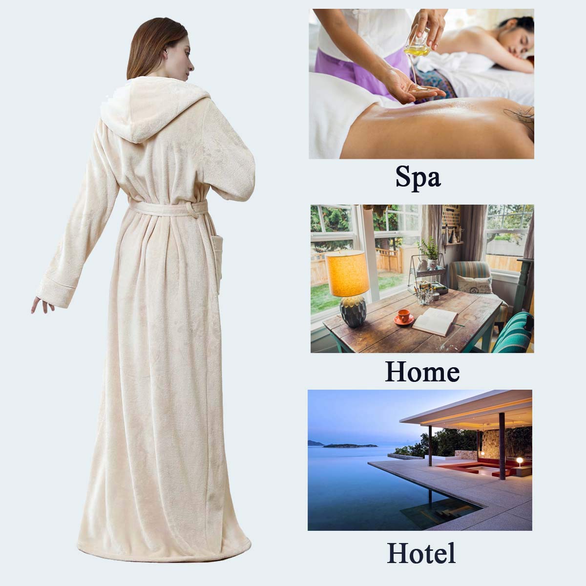 Hellomamma Long Hooded Robe for Women Luxurious Flannel Fleece Full Length Bathrobe Winter Warm Pajamas Shower Nightgown
