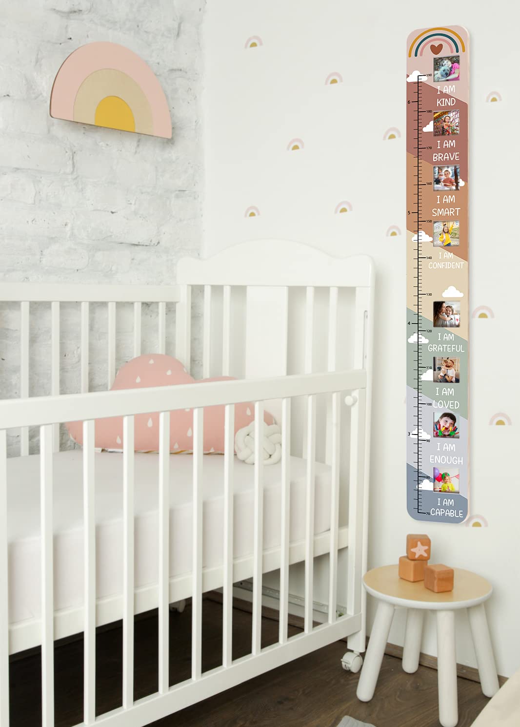 Garybank Solid Wood Growth Chart for Kids with Picture Frames, Height Measurement Ruler Milestone Markers, Foldable Kids Height Wall Chart, Christmas Keepsake Gift for Toddler Boy Girl Room Wall Decor