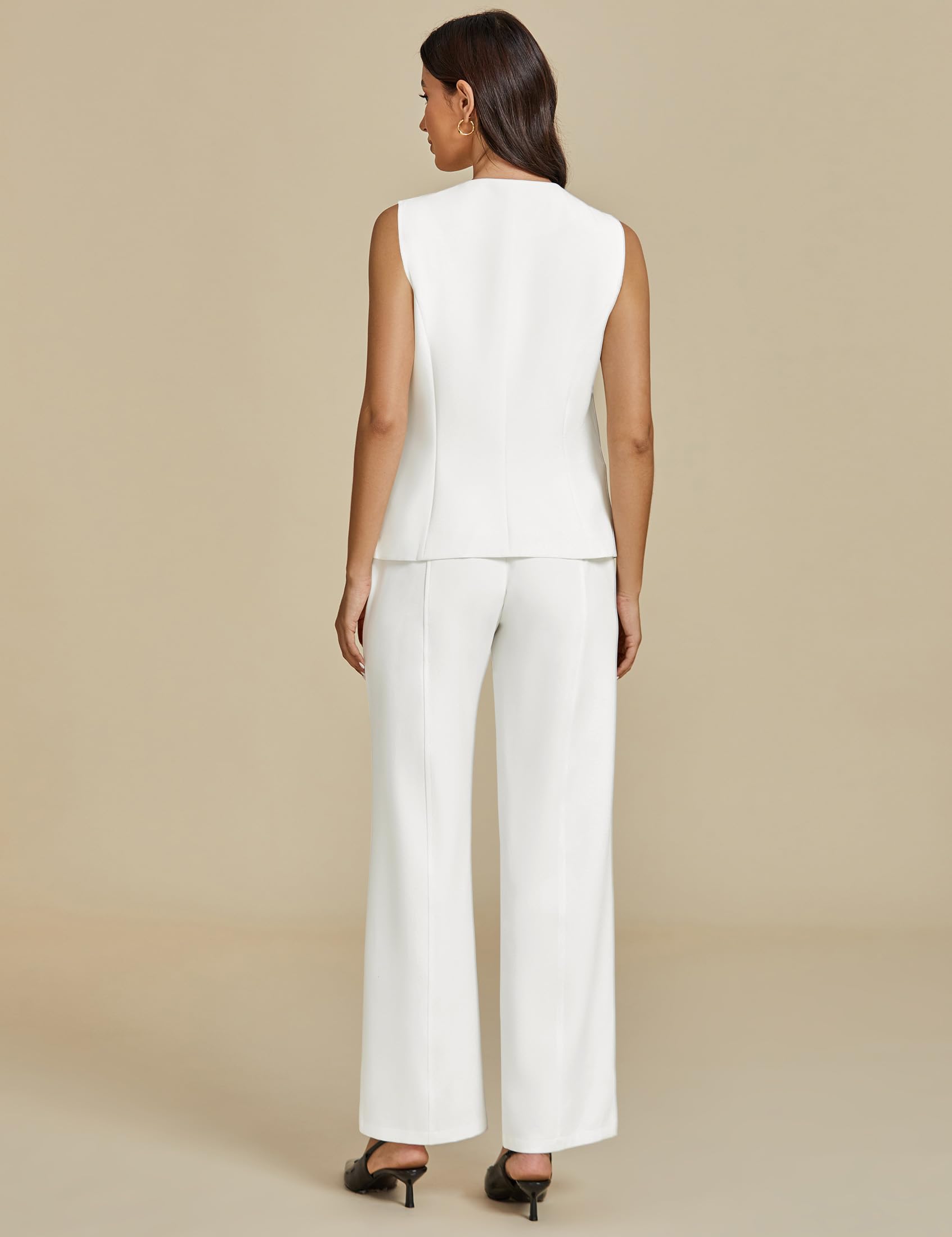 luvamia Vest Pants Suits for Women Dressy 2 Piece Business Casual Outfits Sleeveless Blazer Wide Leg Pants Pantsuit Sets