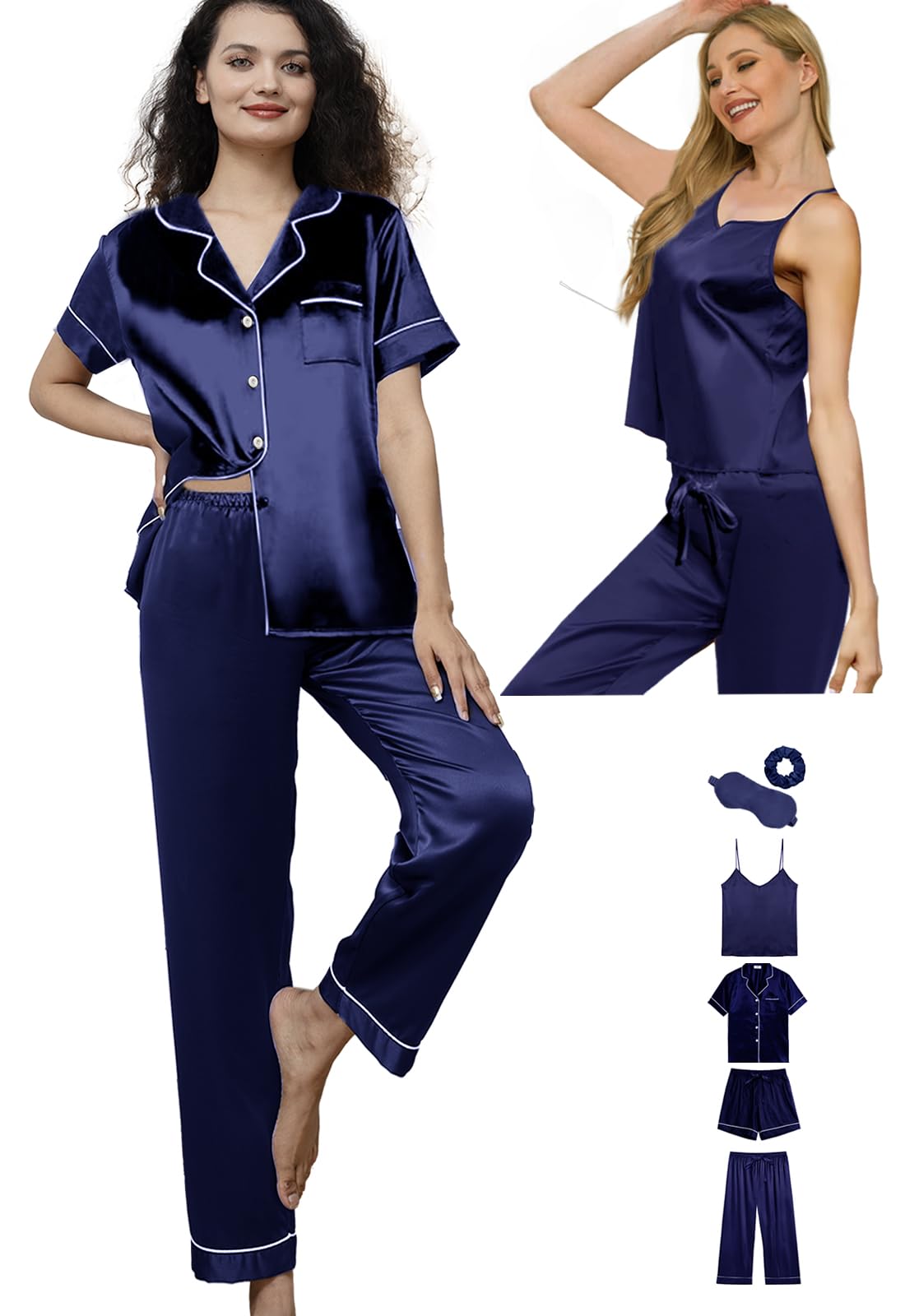 6Pcs Womens Silk Satin Pajama Sets Pj Sets Short Pjs Set Pajamas Sleepwear Camisole Sexy Cami