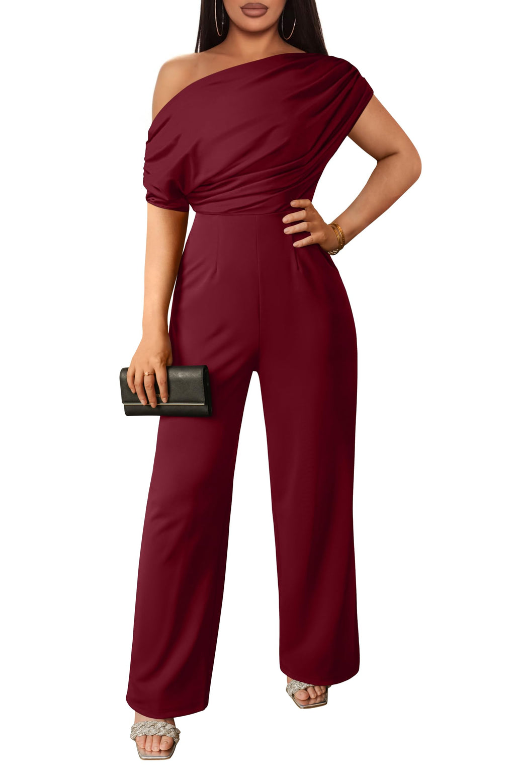 YMDUCH Women's Casual Sleeveless Off Shoulder Wide Leg Long Pant Jumpsuits
