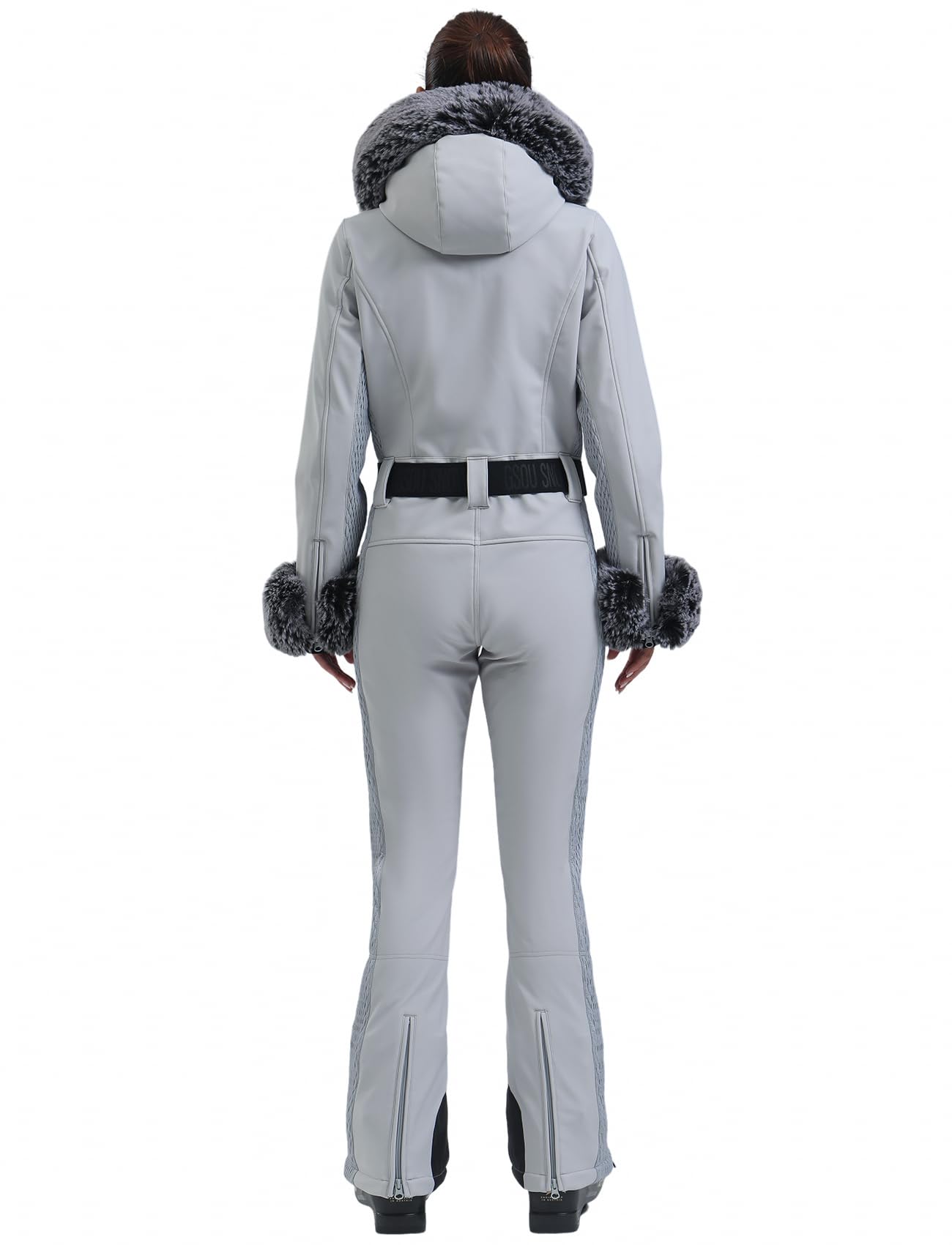 GSOU SNOW Ski Suit Womens One Piece Snowsuit Snowboard Jacket Slim Snow Jumpsuit Faux Fur Ski Outfit Waterproof Windproof
