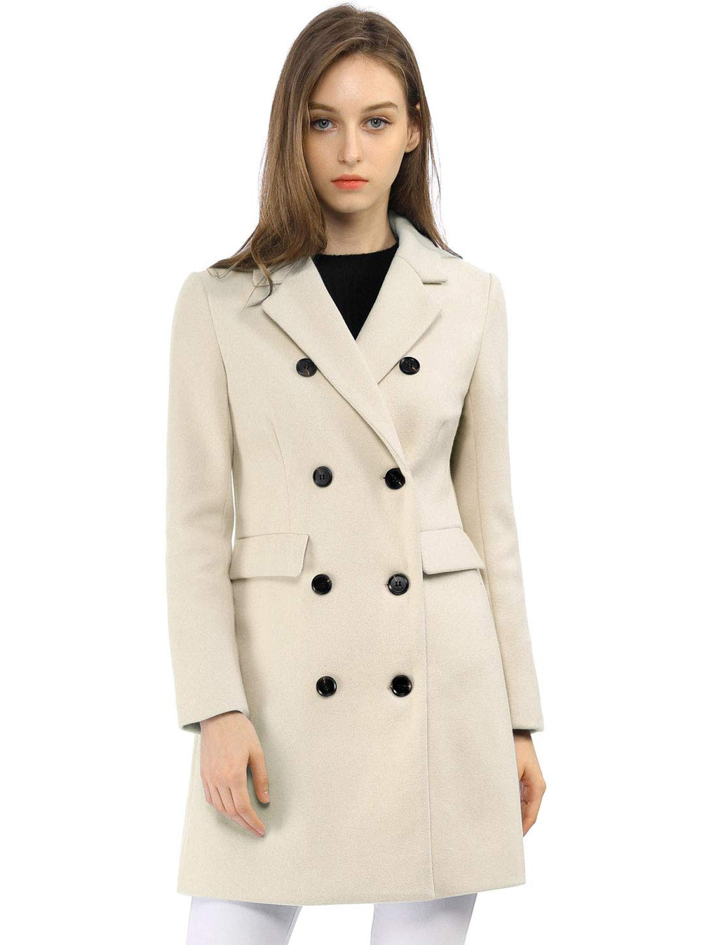 Allegra K Women's Winter Coat Elegant Notched Lapel Double Breasted Trench Coat