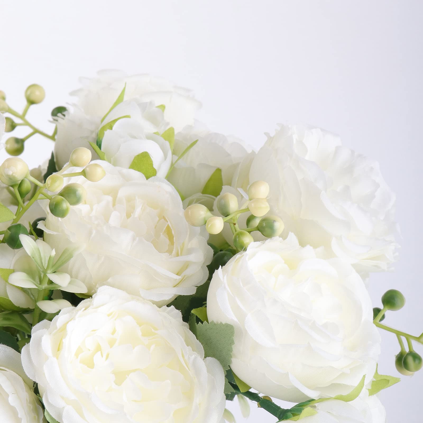 4 Bundles Artificial Peonies Silk Flowers, White Faux Peony Bouquet Florals Arrangements Decor for Farmhouse Home Boho Wedding Table Centerpiece, Fake Plastic Flowers Bulk Vase Decoration (White)
