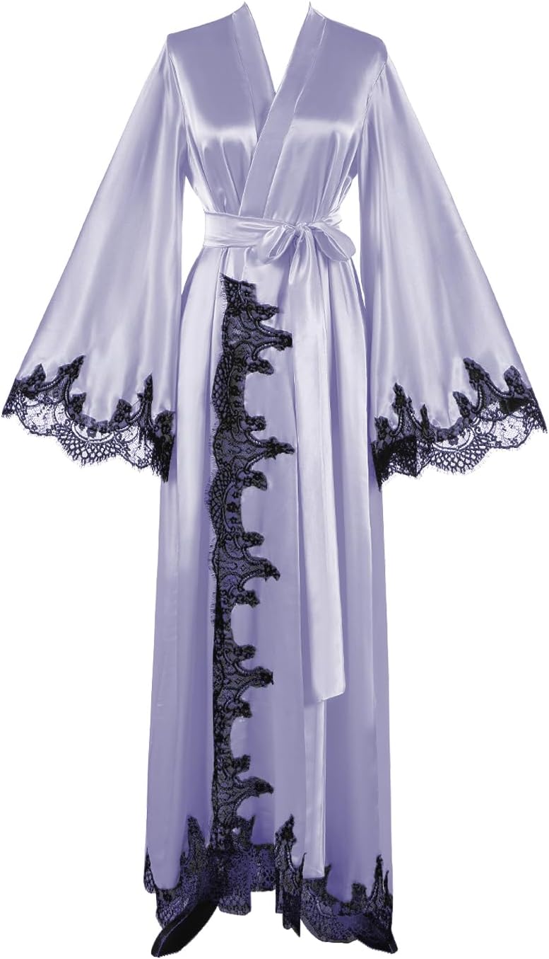 Floorlength Satin Kimono Robe Long Bridesmaid Wedding Bathrobe with belt Robe for Maternity Photoshoot