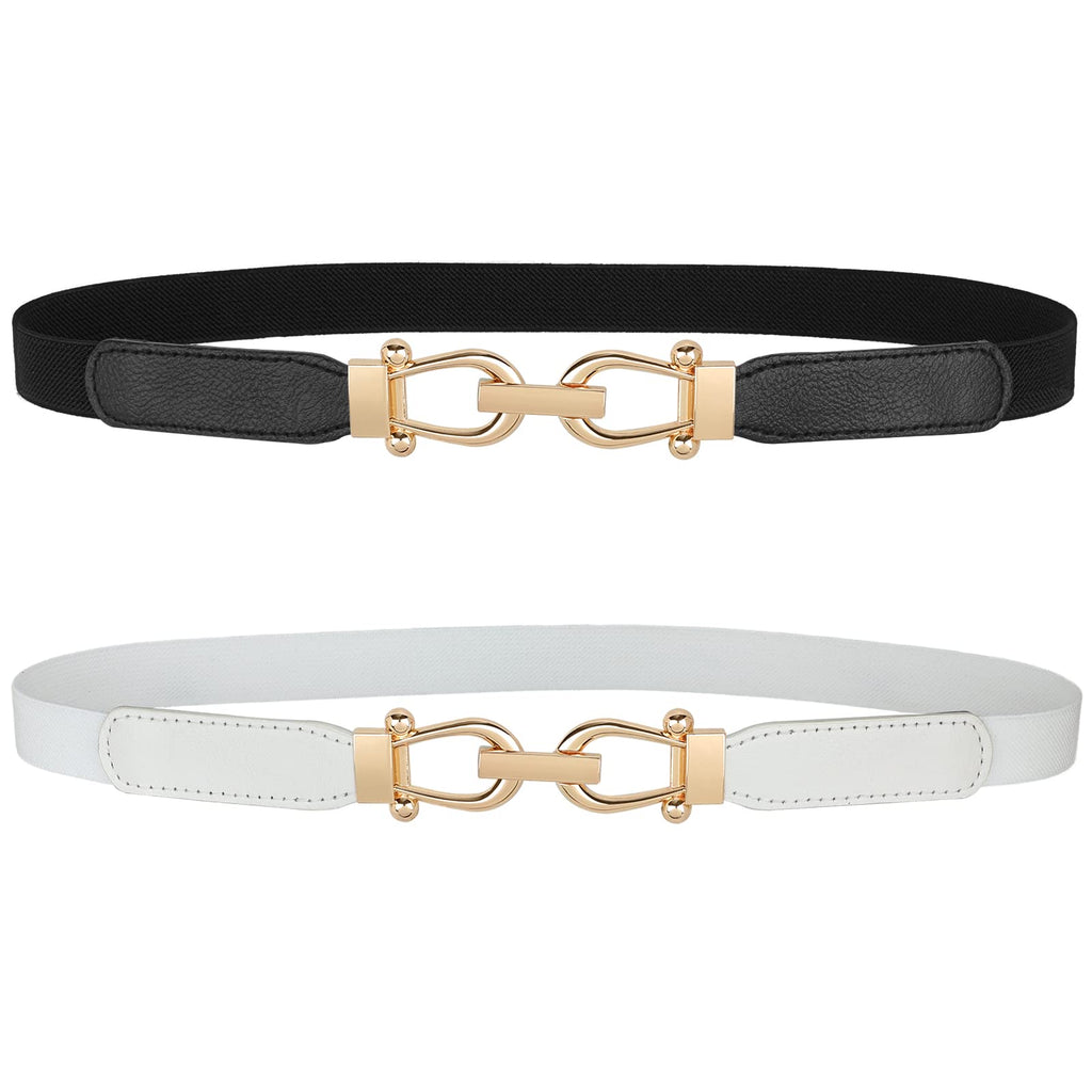 JASGOOD Women Skinny Elastic Belt for Dresses,Thin Retro Stretch Waist Belt with Golden Buckle