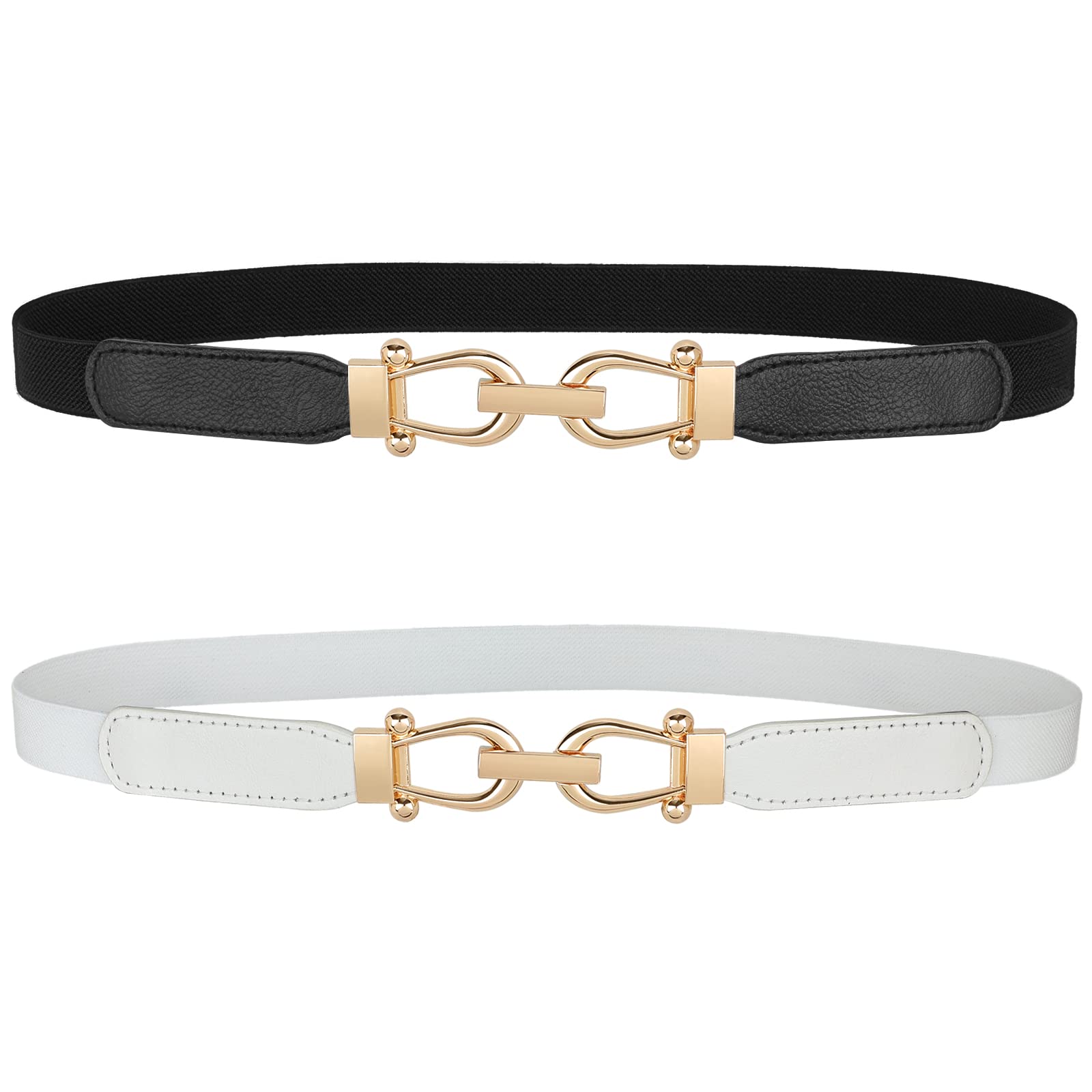 JASGOOD Women Skinny Elastic Belt for Dresses,Thin Retro Stretch Waist Belt with Golden Buckle