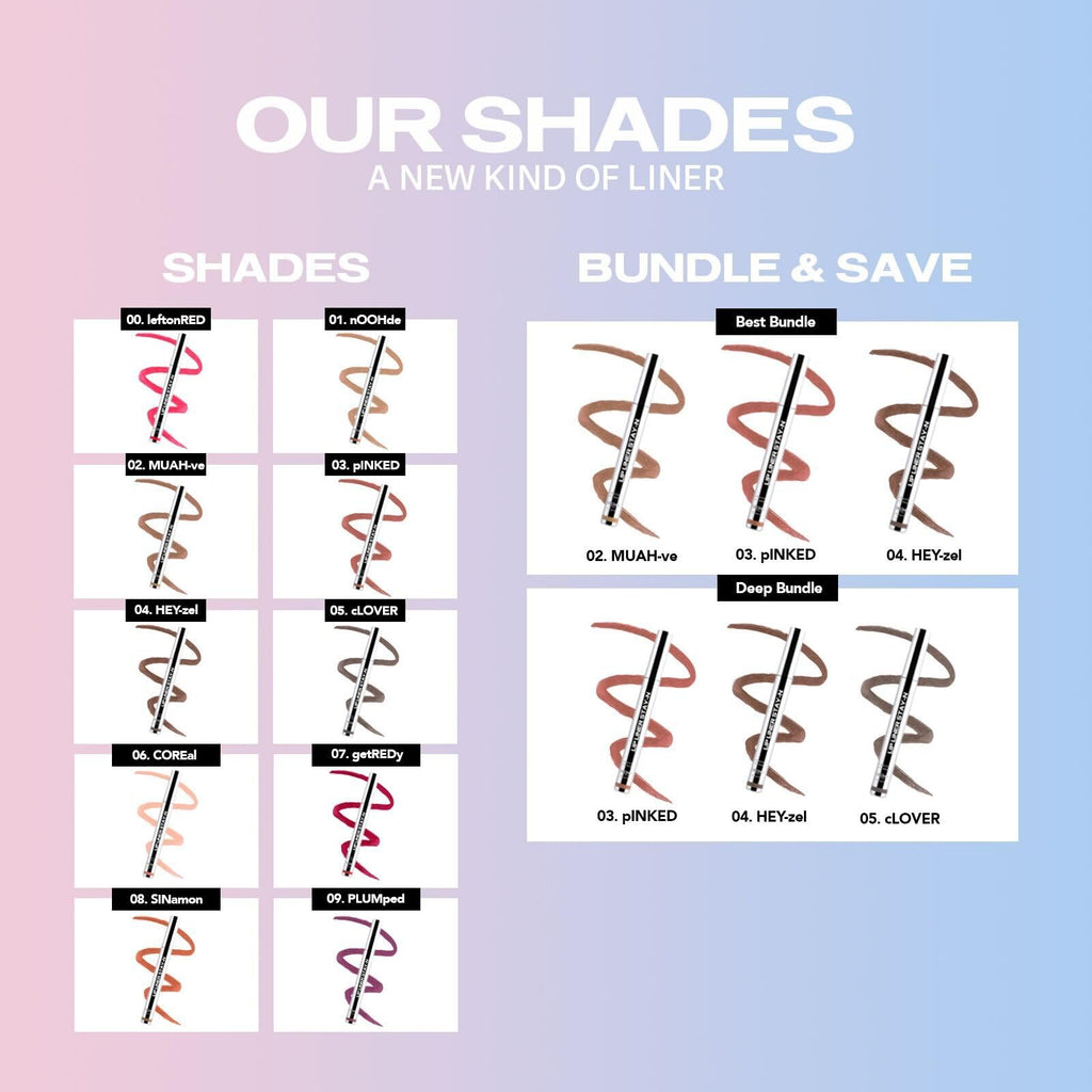 Sacheu Lip Liner STAY-N Peel Off Lip Stain — Long Lasting Matte Lip Tattoo Transfer Proof Lipstain Infused with Hyaluronic Acid & Vitamin E for All Skin Types — Vegan & Cruelty-Free, Deep Bundle