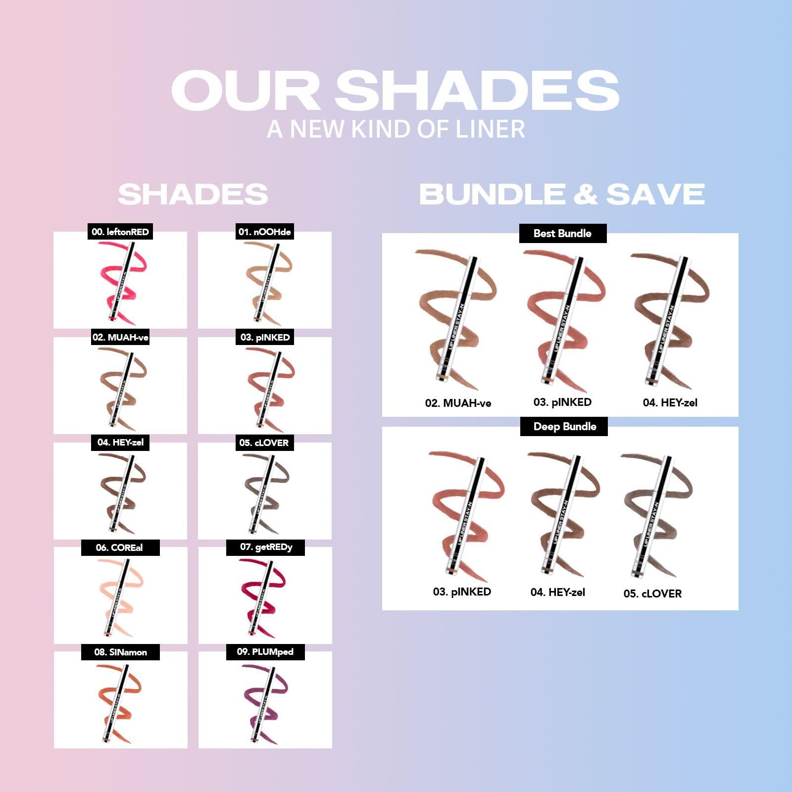 Sacheu Lip Liner STAY-N Peel Off Lip Stain — Long Lasting Matte Lip Tattoo Transfer Proof Lipstain Infused with Hyaluronic Acid & Vitamin E for All Skin Types — Vegan & Cruelty-Free, Deep Bundle