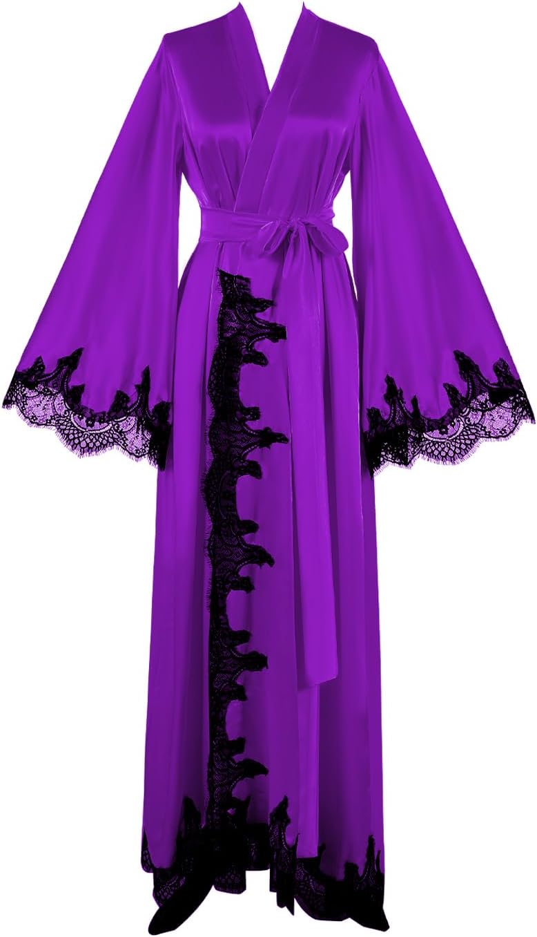 Floorlength Satin Kimono Robe Long Bridesmaid Wedding Bathrobe with belt Robe for Maternity Photoshoot