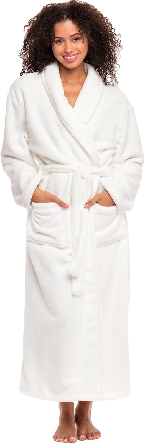 Alexander Del Rossa Plush Striped Robe for Women, Long Fleece Plaid Winter Bath Robe, Plus Size