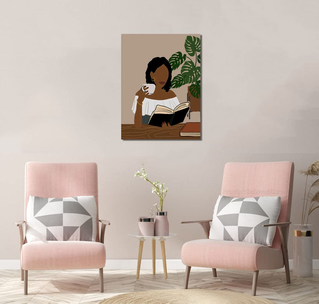 African American Boho Wall Art, Black Women Art Framed, Book Lover Art, Black Girl Canvas Print, African American Canvas Art Wall Decor, Woman Reading Book Art, African American Girl Boho Posters