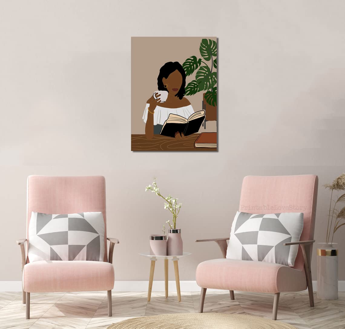 African American Boho Wall Art, Black Women Art Framed, Book Lover Art, Black Girl Canvas Print, African American Canvas Art Wall Decor, Woman Reading Book Art, African American Girl Boho Posters