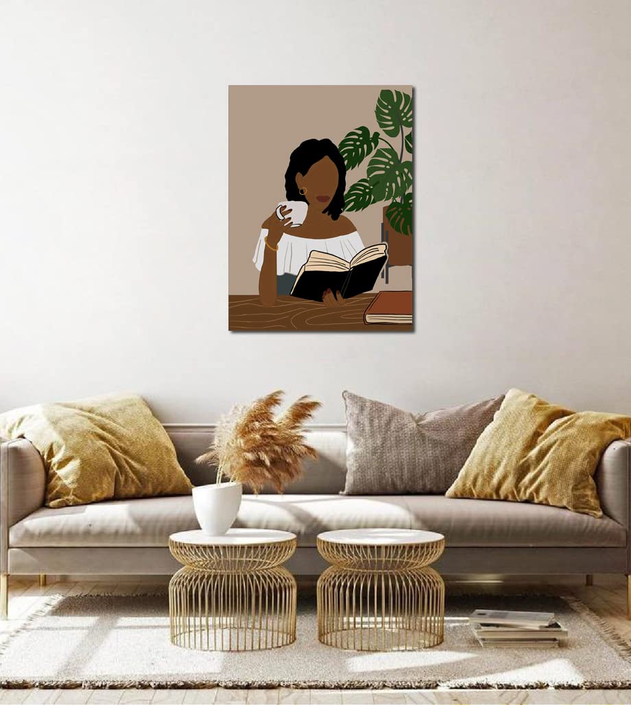 African American Boho Wall Art, Black Women Art Framed, Book Lover Art, Black Girl Canvas Print, African American Canvas Art Wall Decor, Woman Reading Book Art, African American Girl Boho Posters