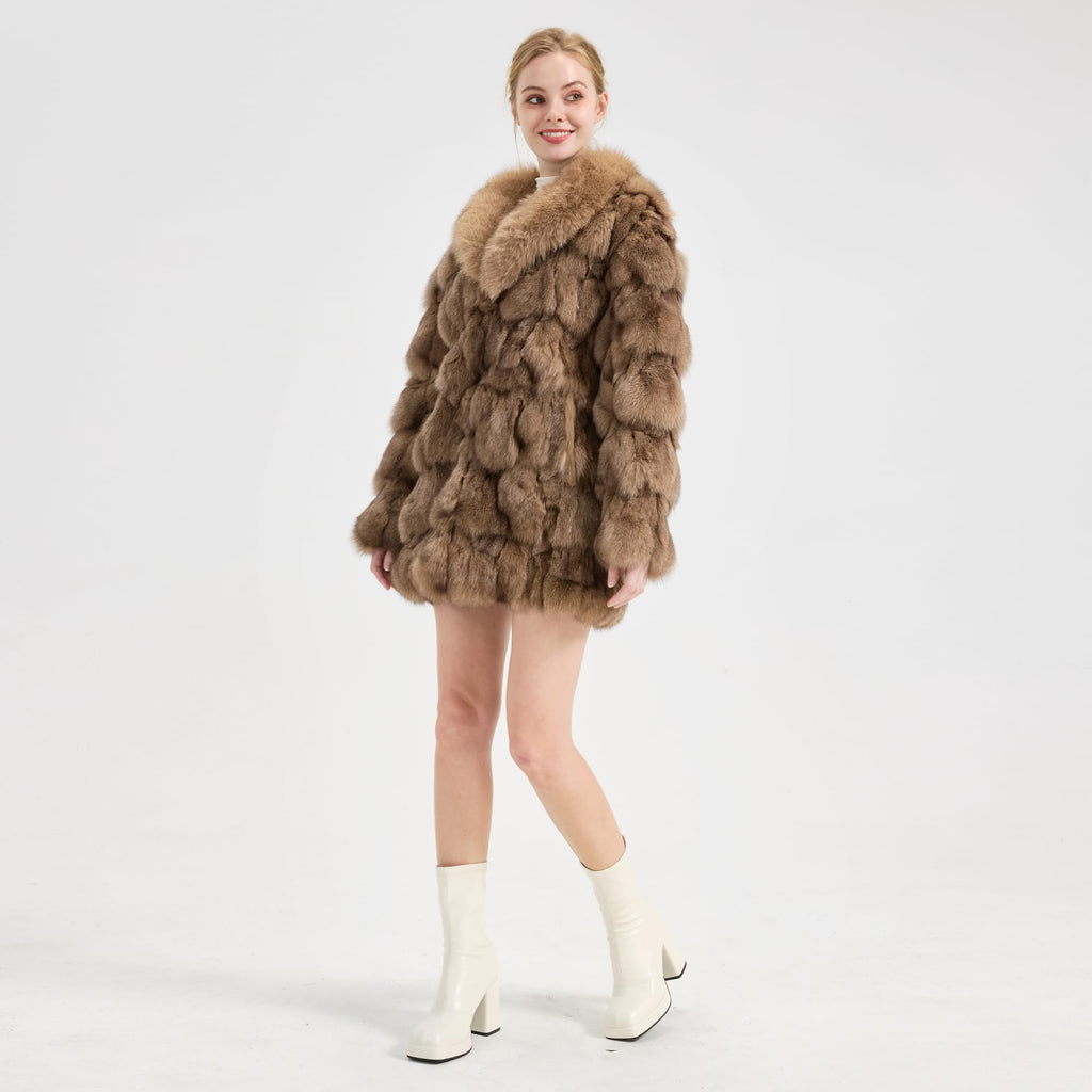 Fur Story Women's Genuine Fox Fur Coat Thick Warm Fur Jacket Winter coat