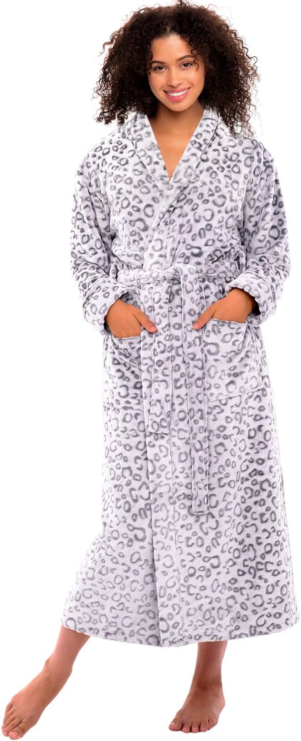 Alexander Del Rossa Plush Striped Robe for Women, Long Fleece Plaid Winter Bath Robe, Plus Size