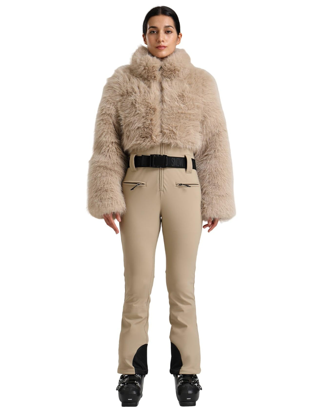 GSOU SNOW Women Ski Suit One Piece Snowsuit Snowboard Faux Fur Collar Slim Jumpsuit Jacket Insulated Windproof Outdoor Winter