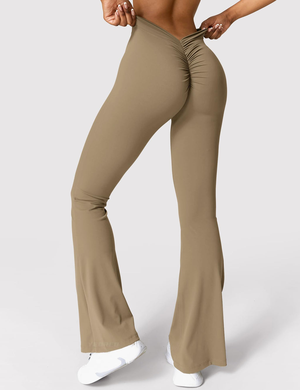 YEOREO Scrunch Flare Leggings Daze V Back Butt Lifting Wide Leg High Waist 31.5" Gym Workout Yoga Pants